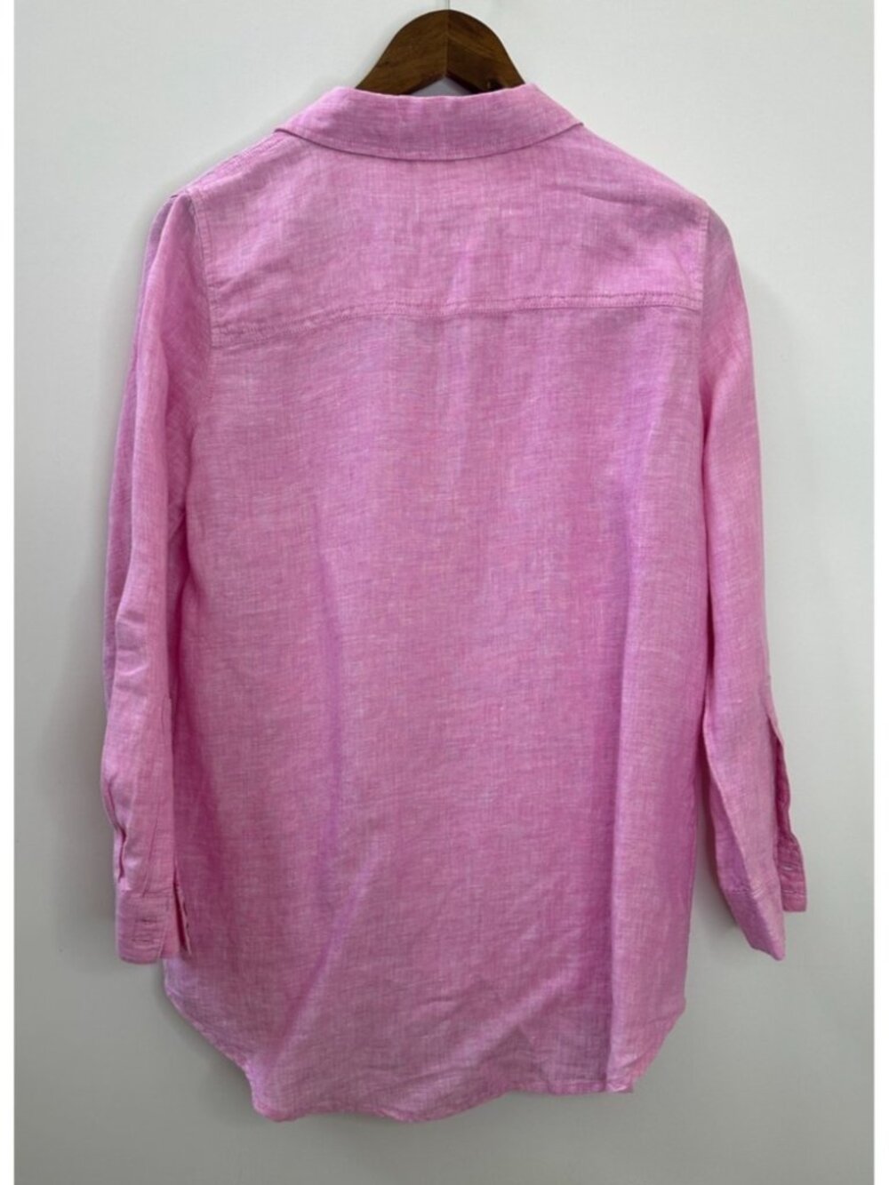 Christian Siriano 100% Linen Button Front Shirt Roll Tab Small Pink Resortwear - Picture 5 of 5